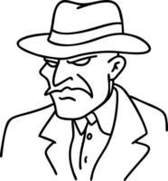 Angry Detective Character Illustration with Fedora Hat and Serious Expression for Graphic Design vector