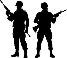 Silhouette of Two Soldiers with Rifles in Tactical Stance for Military Themed Designs vector