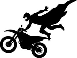Heroic Silhouette of a Motorcycle Rider with Cape in Mid-Air Action Pose vector