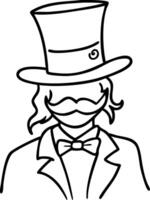 Elegant Gentleman with Top Hat and Mustache Line Art Illustration for Tattoo Designs and Coloring Pages vector