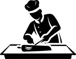 Chef Preparing Sushi on Wooden Cutting Board Culinary Art Illustration vector