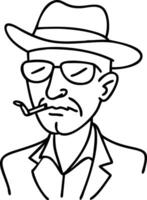 Stylized Outline of a Man with Hat and Glasses Smoking a Pipe Ideal for Tattoo Design and Art vector