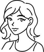 Elegant Outline Illustration of a Young Woman with Wavy Hair for Coloring Books and Design vector