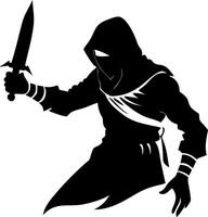 Dynamic Ninja Silhouette with Dagger for Martial Arts Themes and Graphic Designs vector