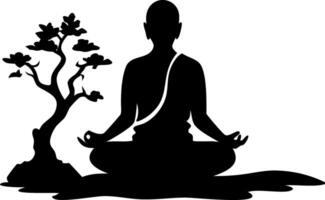 Meditating Buddha Silhouette with Bonsai Tree for Tranquility and Mindfulness Design vector