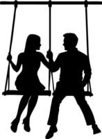 Couple Sitting Together on a Swing Enjoying a Romantic Moment Silhouette Design vector