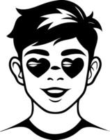 Graphic Portrait of a Smiling Boy with Heart-Shaped Eyes for Creative Projects vector