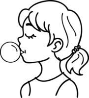 Cute Girl Blowing Bubble Gum Line Art Ideal for Tattoos and Coloring Books vector
