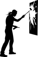Dynamic Silhouette of a Painter Creating Art with a Brush and Chisel on Canvas vector