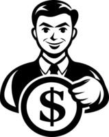 Confident Businessman Holding Dollar Sign for Financial Success and Wealth Concepts vector