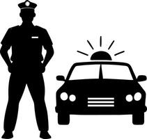Police Officer and Patrol Car Silhouette for Law Enforcement Themes and Design Projects vector