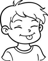 Cute Boy Cartoon Character with Happy Expression and Playful Tongue Out Suitable for Coloring vector