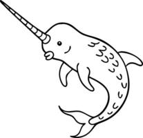 Cute Cartoon Narwhal Design Ideal for Coloring Books and Childrens Illustrations vector