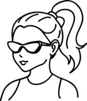 Stylish Girl with Sunglasses and Ponytail Simple Line Art for Tattoos and Coloring Books vector