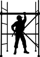 Construction Worker Climbing Scaffolding Silhouette for Safety and Building Projects vector