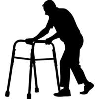 Senior Man Using Walker for Support Silhouette Graphic Ideal for Healthcare and Accessibility Themes vector