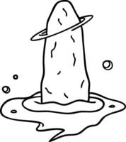Space Themed Rock Formation with Ringed Planet and Cosmic Elements for Coloring and Design vector