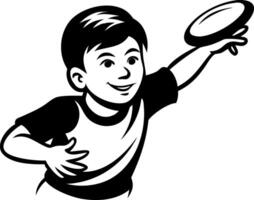 Happy Boy Throwing Frisbee Cartoon Style Illustrating Playful Outdoor Activity vector