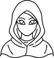 Mysterious Woman in Hoodie Illustration for Tattoo and Coloring Book Designs vector