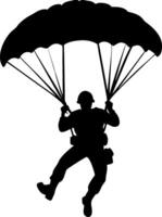 Silhouette of a Paratrooper Descending with Open Parachute Ideal for Military Themes vector
