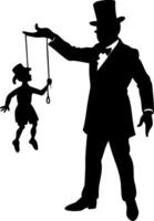 Elegant Silhouette of a Puppeteer Controlling a Marionette for Intriguing Designs vector