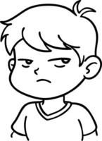Angry Cartoon Boy Expression Outline for Coloring Activities and Creative Projects vector
