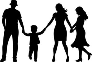 Silhouette of Family Holding Hands with Child in Center Depicting Love and Togetherness vector
