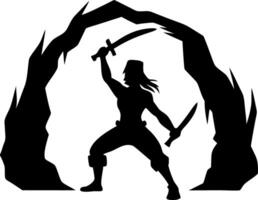 Fearless Warrior Silhouette with Swords in Dynamic Pose for Action and Adventure Themes vector