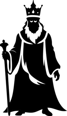 Majestic King Figure in Robes with Crown and Scepter for Tattoo and Coloring Designs