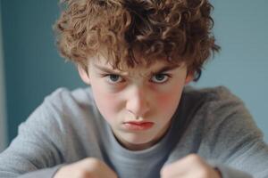 A boy with curly hair is looking at the camera photo