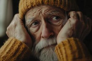 An old man with a beard and a yellow hat photo