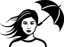 Stylish Woman with Umbrella and Flowing Hair Elegant Illustration for Design Projects vector