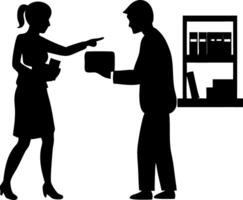 Woman Pointing at Man with File in Office Setting Silhouette for Business Themes vector