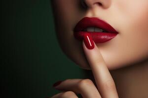 Beautiful woman with red lipstick and manicured nails photo