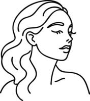 Elegant Line Art Portrait of a Serene Woman with Flowing Hair for Tattoo and Coloring Design vector