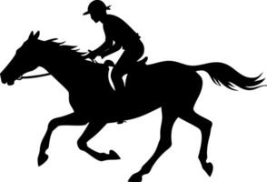 Dynamic Silhouette of Horse and Jockey in Motion Perfect for Equestrian Themes and Designs vector