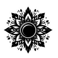 Bold Black and White Floral Mandala with Central Circular Element, Detailed Geometric Patterns and Sharp, Symmetric Composition. vector