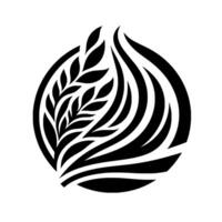 Black and white stylized of a grain stalk framed within an oval shape, simple and clean, highlighting agricultural themes. vector