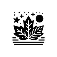 Stylized Black and White Maple Leaf with Celestial Elements, Abstract Autumnal on White Background vector