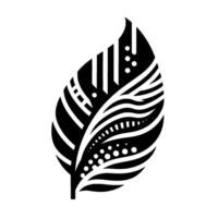 Intricate Black and White Stylized Leaf with Geometric and Organic Patterns on a Pure White Background vector