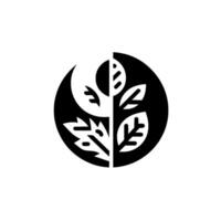 YinYang Styled Black and White Circular Composition Featuring Leafy Branches and Abstract Organic Shapes. vector