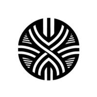 Black and White Circular Featuring Interwoven Curved Lines, Geometric Forms, and Negative Space on White Background vector