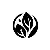 Minimalist Black and White Featuring an Abstract Leaf and Branch Composition Encased Within a Circle. vector