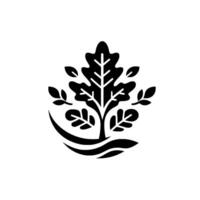 Minimalist Black and White of an OakLeaf Tree with a Curved Base and Isolated Leaves, Illustrating Natures Simple Elegance. vector