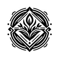 Geometric Black and White Floral within a Circular Frame, Symmetrical, Minimalist, Ornamental, and Intricate. vector