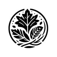 Intricate Black and White Emblem Circular Composition of Stylized Leaves and Decorative Elements, Modern, NatureInspired . vector