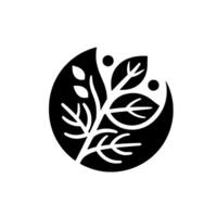 Minimalist Black and White Emblem A stylized branch within a circle, evoking nature and harmony, perfect for a . vector