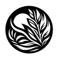 Abstract Circular A stylized black and white composition featuring organic shapes, suggestive of leaves and curves, set against a stark white background. vector