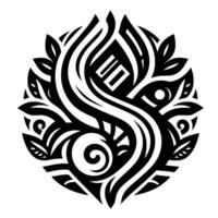 Intricate Black White Circular , Combining Floral, Geometric Abstract Elements, Suggesting Balance and Harmony. vector