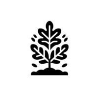 Minimalist Black and White Oak Tree Silhouette, Featuring Stylized Leaves and Isolated on a White Background, Emphasizing Nature and Growth. vector